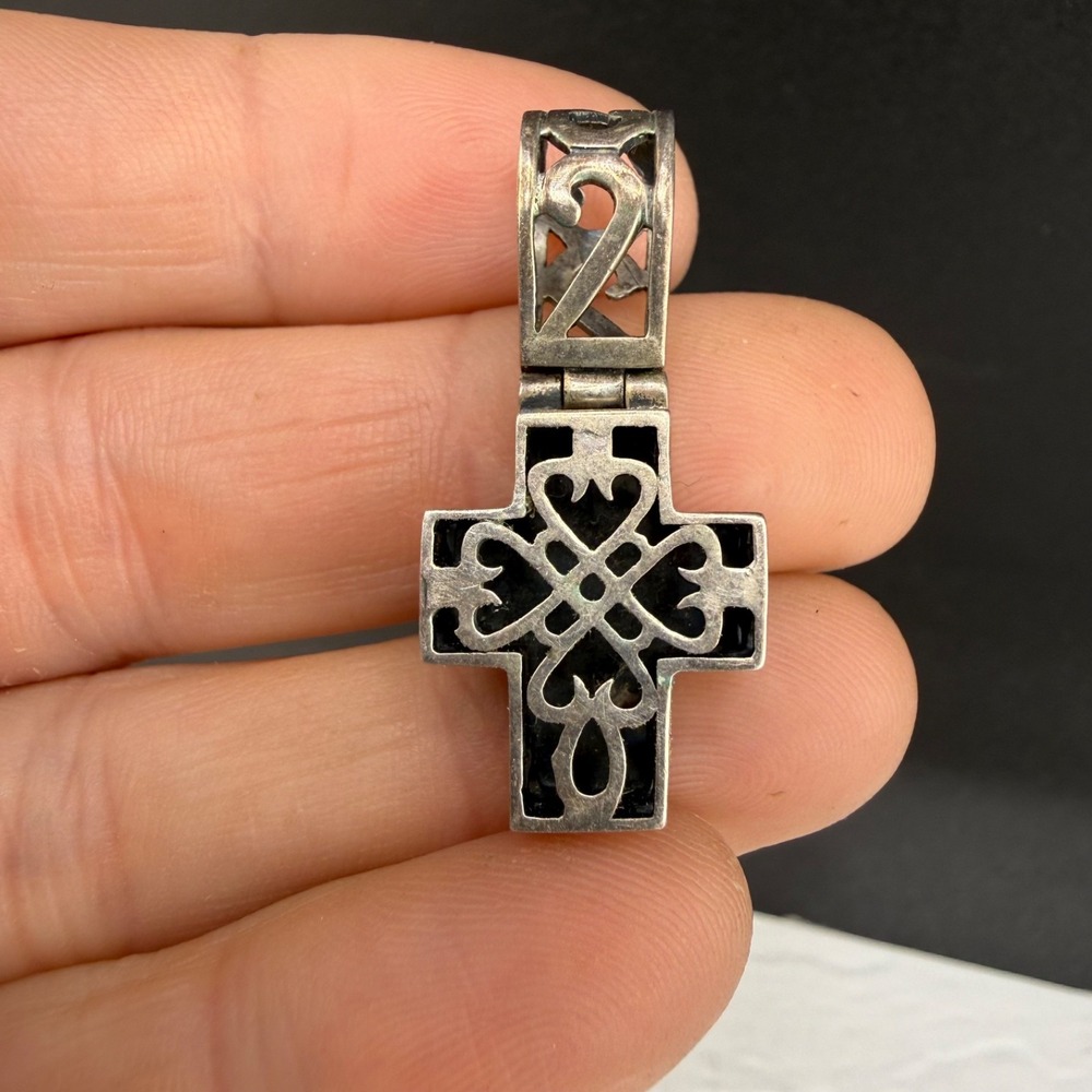 Vintage Estate Cross Pendant Silver Filigree Chubby Openwork Heart 925 Charm